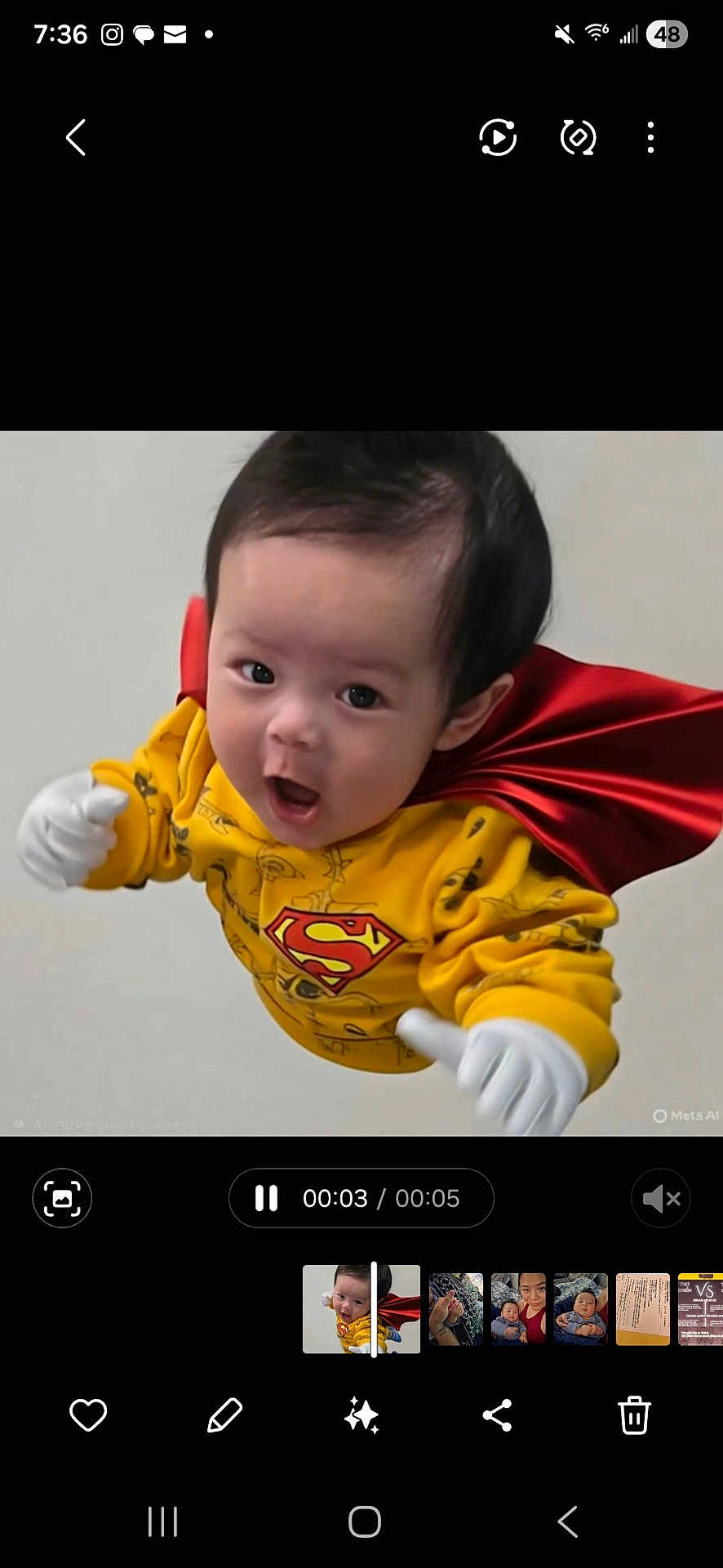 Jin is registered to the contest to win money with this photo: baby, child, superhero, cape, yellow_clothing, gloves, flying_pose, portrait, cute, expression, indoor, costume, smiling, face, person, young_child, red_cape, superman_logo, playful, fun