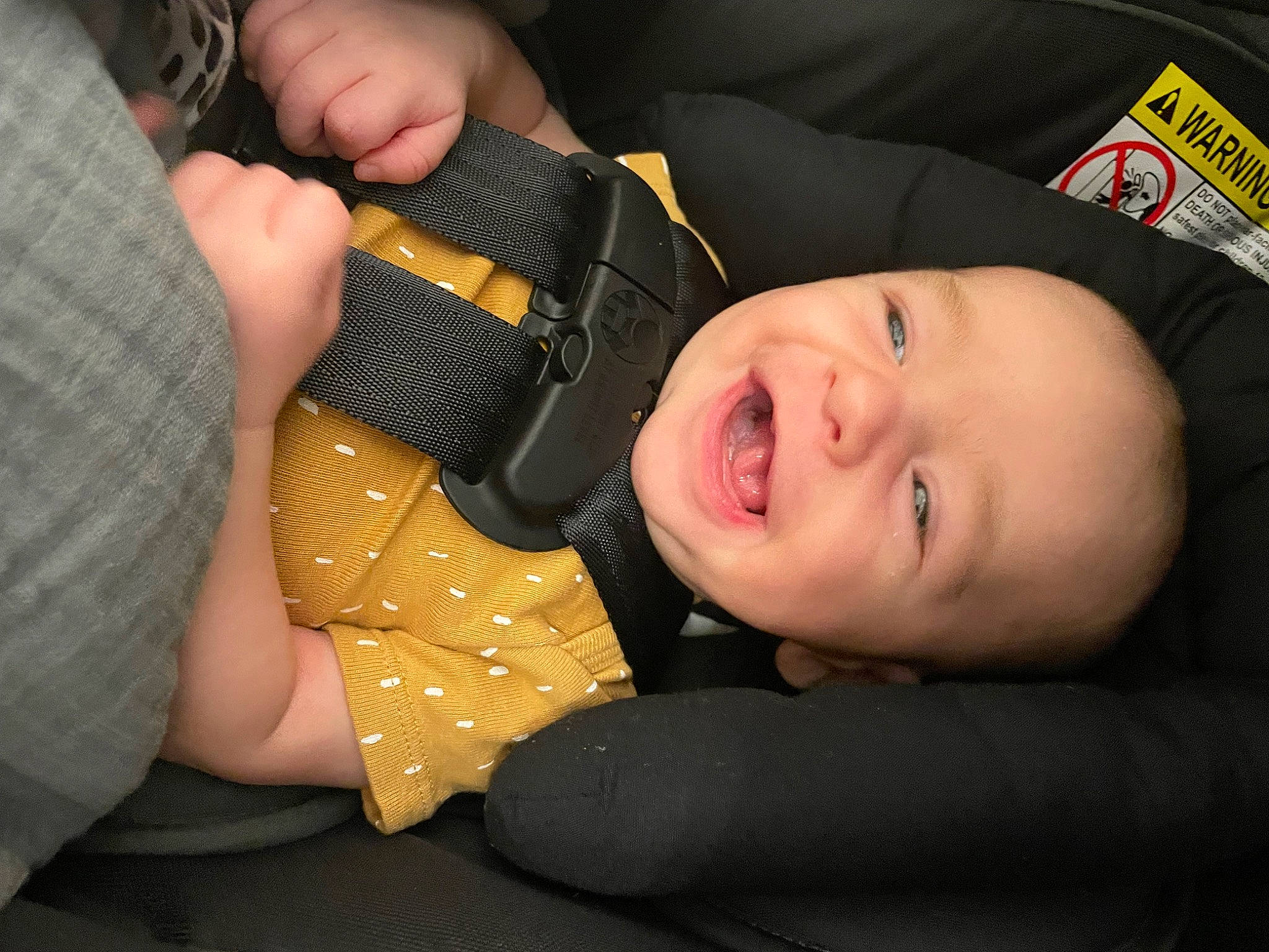 Lenox is registered to the contest to win money with this photo: baby_toddler_clothing, car_seat, child, comfort, couch, eyelash, fashion_accessory, finger, fun, gesture, happy, nail, pattern, person, skin, smile, strap, thumb, toddler, tree