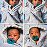 baby, infant, pacifier, blue_blanket, hooded_blanket, closeup, portrait, child, cute, soft_texture, wrapped, indoor, baby_face, newborn, sleepwear, comfort, cozy, baby_boy, blanket, toddler