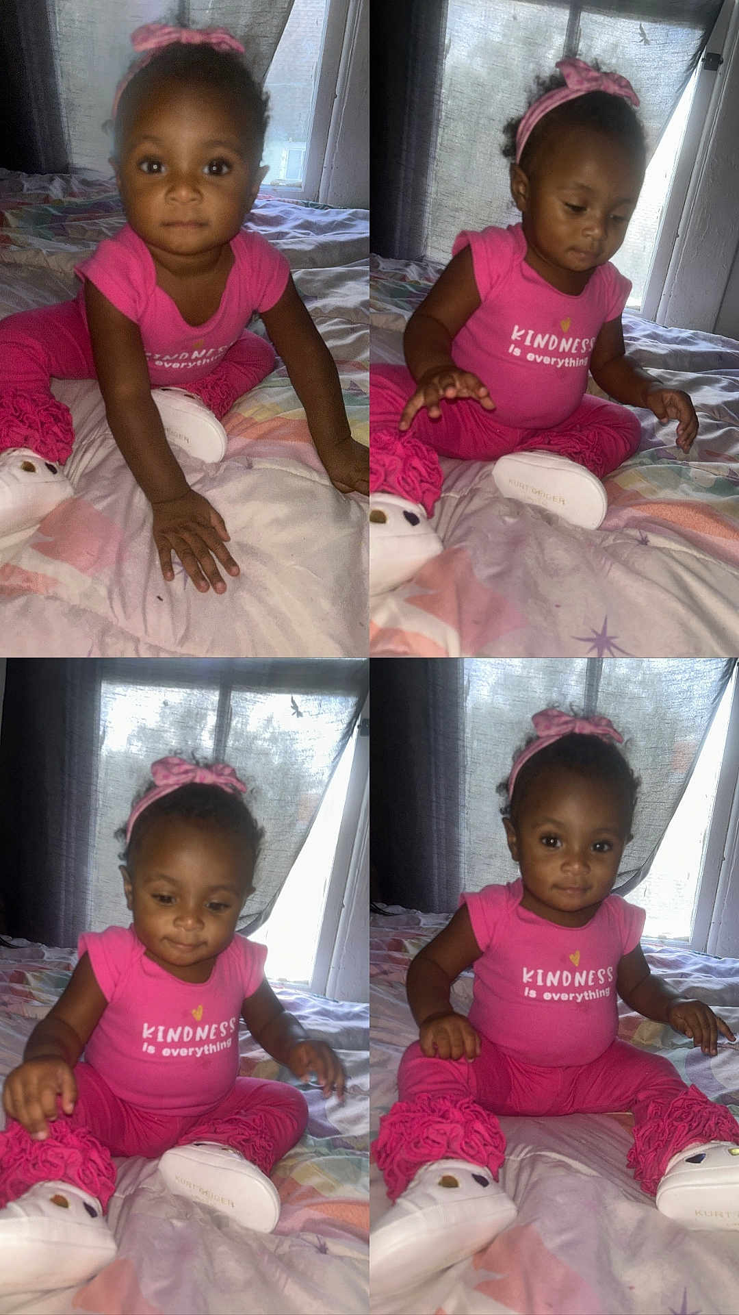 Kaylani is registered to the contest to win money with this photo: baby, bed, bedroom, child, clothing, cushion, face, female, footwear, furniture, girl, head, homedecor, indoors, person, photography, portrait, room, sitting, t_shirt