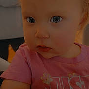 Lana is registered to the contest to win money with this photo: toddler, child, face, eyes, pink_shirt, indoor, portrait, curious, baby, person, skin, hair, young, expression, closeup, human, childhood, cute, little, innocent