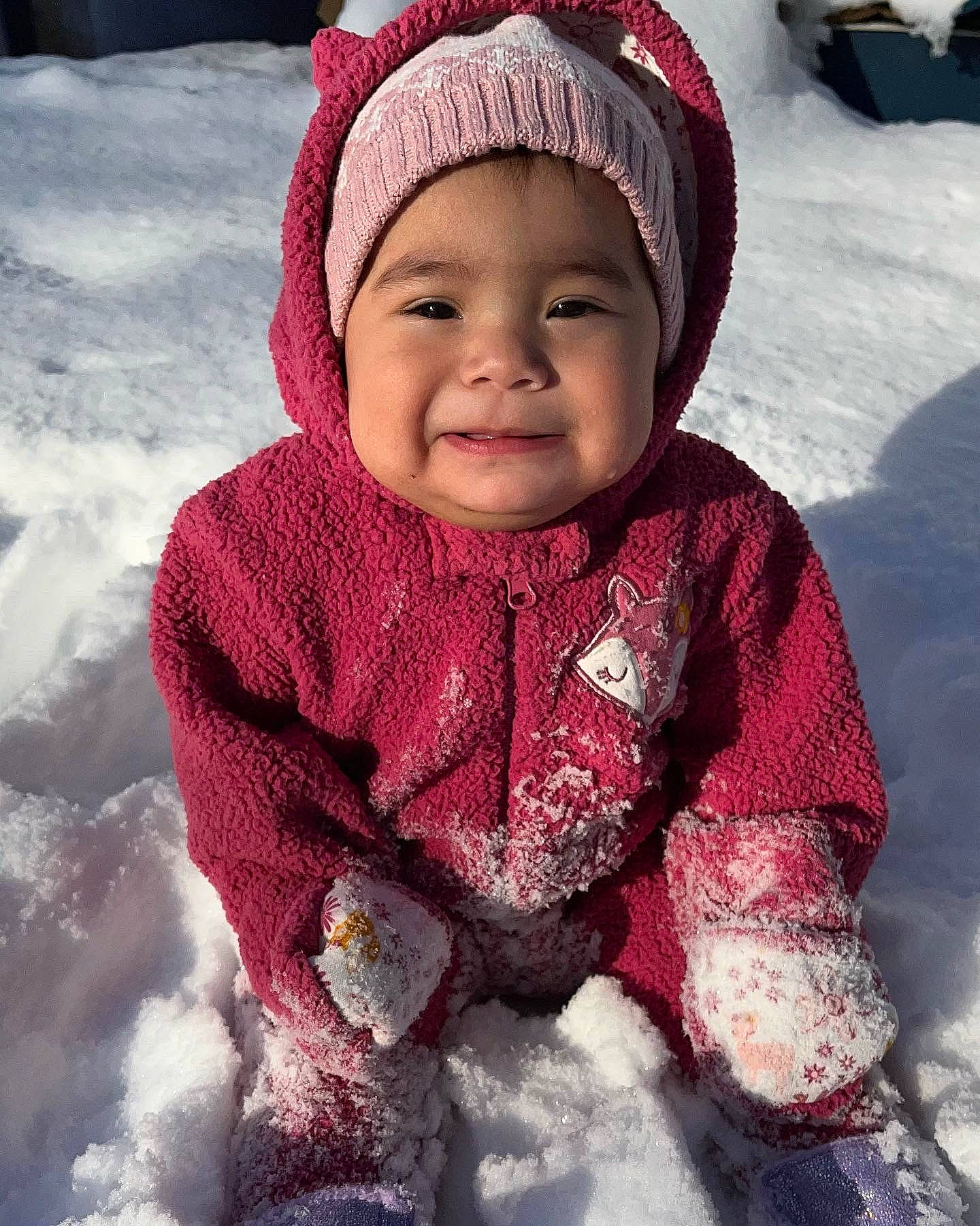 Analia joined the competition — help win amazing prizes! cap, cheek, cloud, cool, eye, face, facial_expression, freezing, happy, head, headgear, headwear, jacket, joy, nose, person, photograph, pink, sleeve, smile