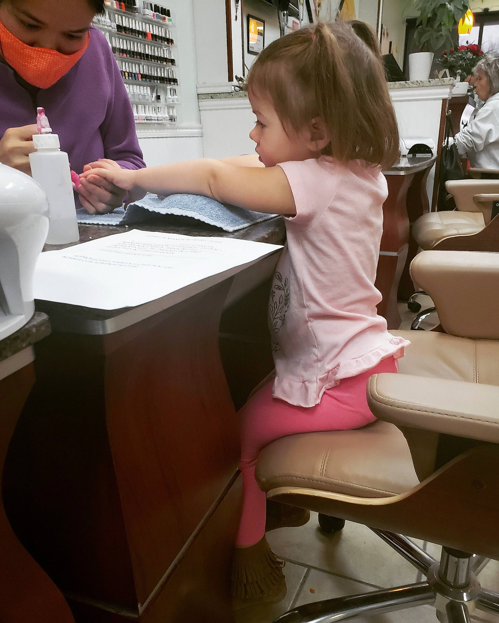 Hallie joined the competition — help win amazing prizes! child, furniture, hairstyle, hand, person, sitting, table, toddler