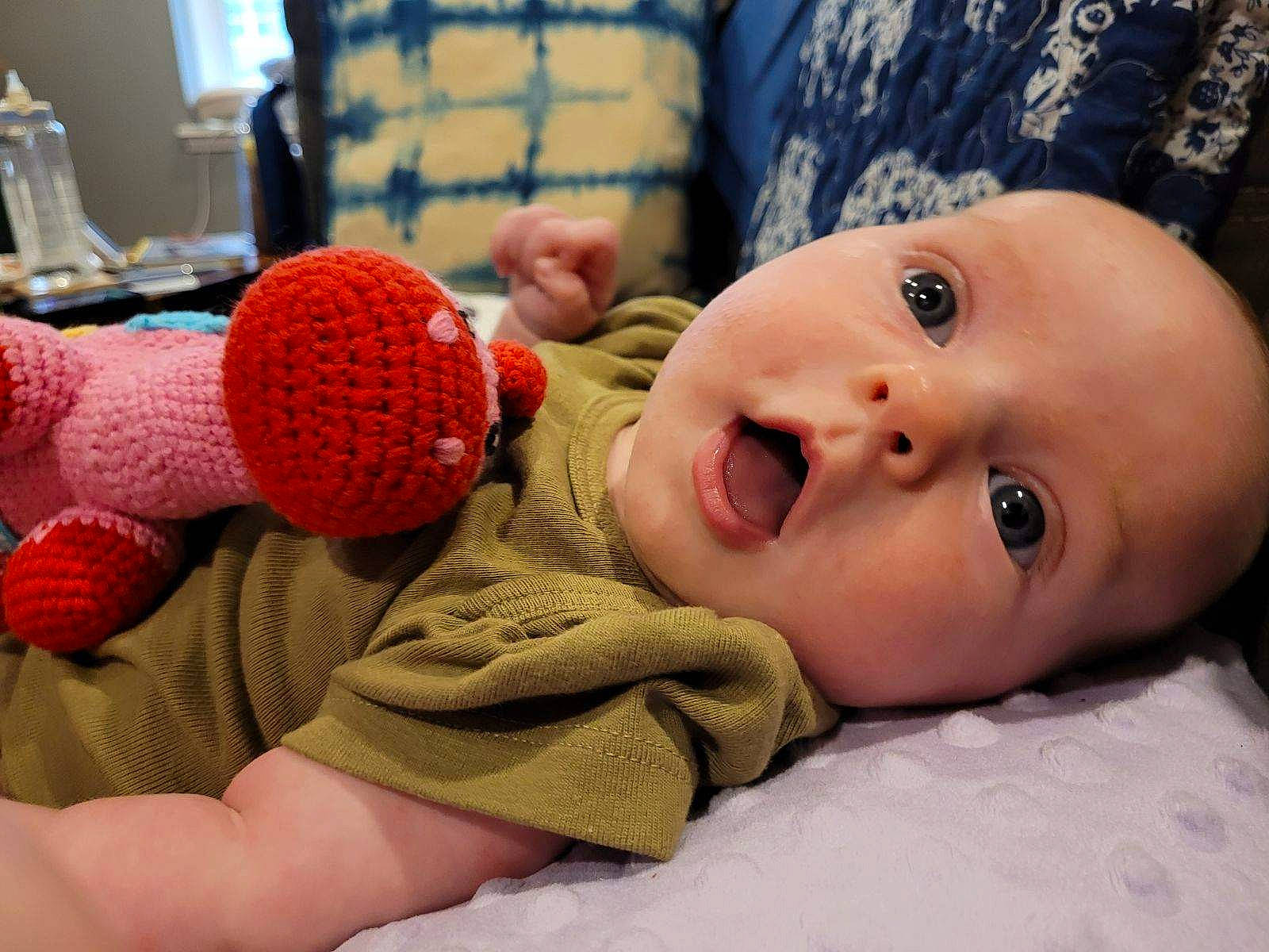 Olga joined the competition — help win amazing prizes! audio_equipment, baby, baby_sleeping, baby_toddler_clothing, cheek, child, close_up, comfort, headgear, linens, lip, mammal, microphone, mouth, nose, organ, person, skin, surprise, textile