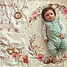 Emma participe au concours pour gagner de l'argent avec cette photo : adorable, baby, bird, child, clothing, cute, decorative_blanket, deer, floral_wreath, infant, lying_down, milestone_blanket, owl, patterned_outfit, pink_flowers, portrait, squirrel, white_socks, wooden_ring, woodland_animals