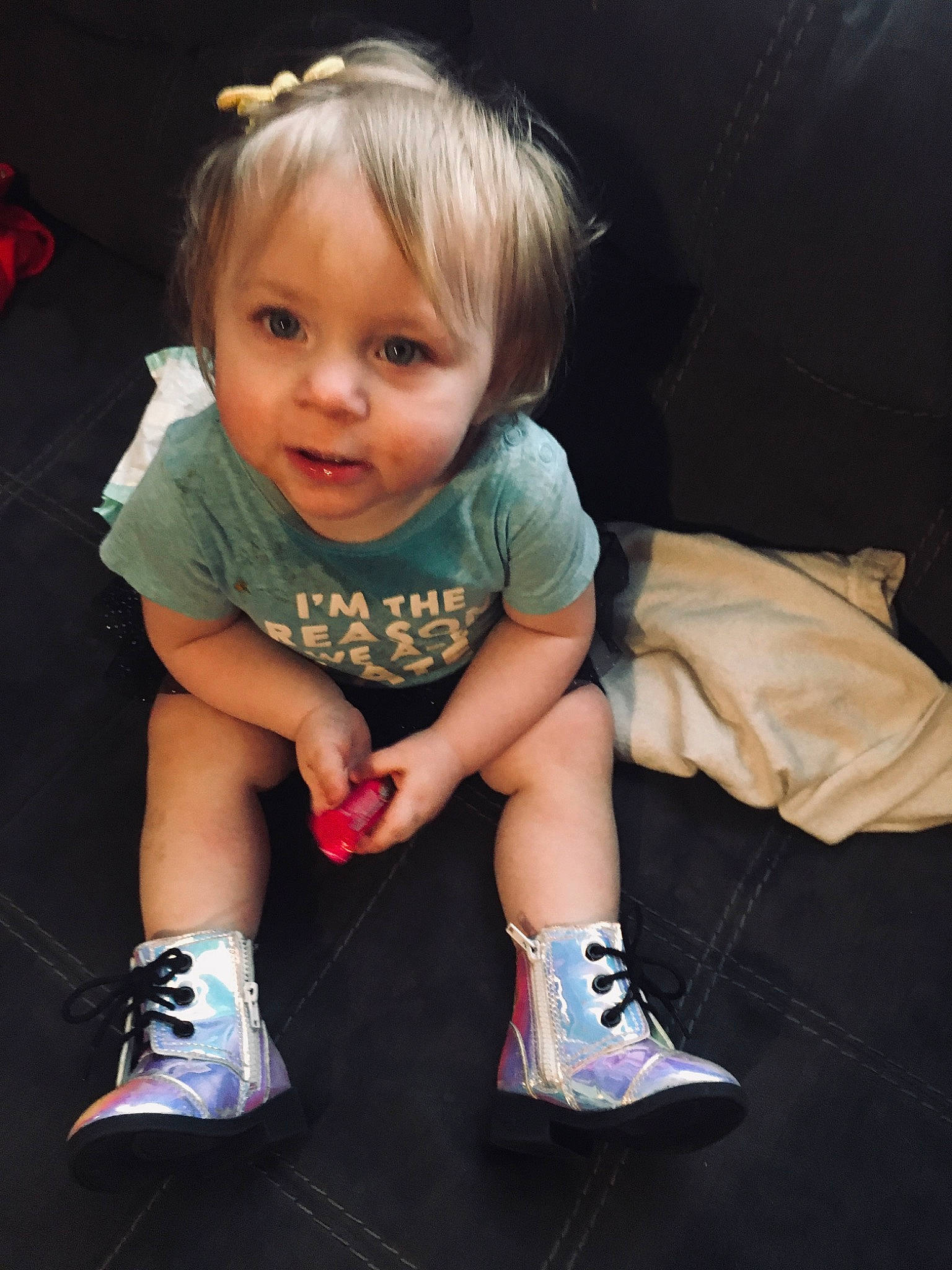Pyper is registered to the contest to win money with this photo: arm, baby, cheek, child, footwear, fun, leg, person, play, shoe, sitting, skin, toddler