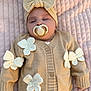 baby, sleeping, pacifier, headwrap, bow, cardigan, butterfly, knitted, blanket, soft, cute, child, infant, cozy, warm, relaxing, portrait, laying, clothing, adorable