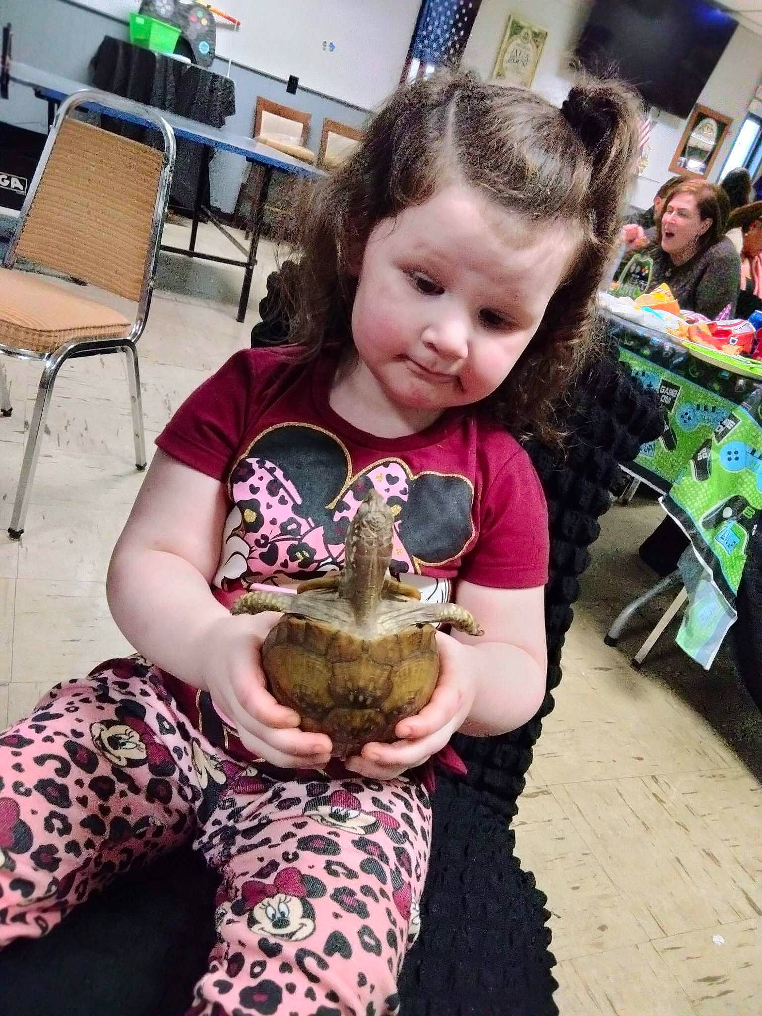 Lillie is registered to the contest to win money with this photo: chair, child, event, fun, fur, green, happy, leisure, people, person, room, sitting, smile, t_shirt, table, television, terrestrial_plant, toddler, toy, vacation