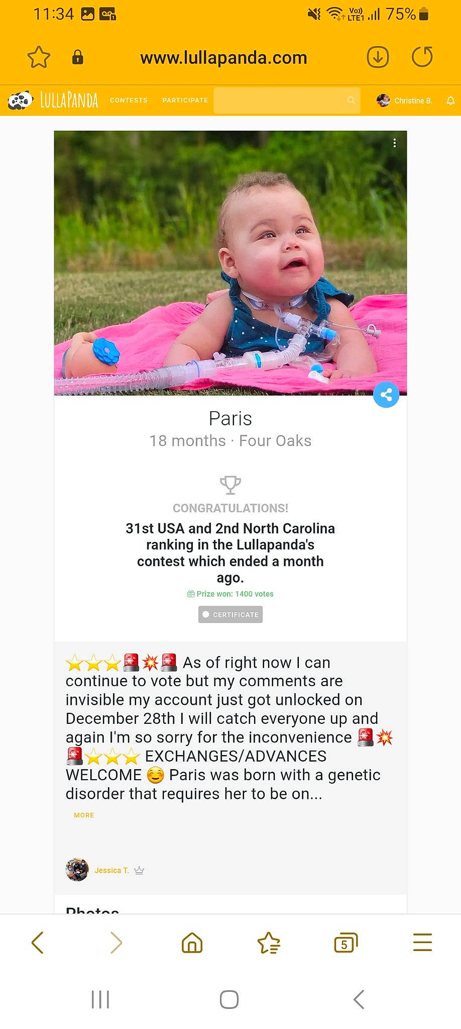 Emma a rejoint le concours — aidez-le/la à gagner de superbes lots ! adaptation, advertising, baby, baby_products, baby_toddler_clothing, child, font, fun, grass, happy, leisure, logo, magenta, people_in_nature, person, photo_caption, play, product, screenshot, toddler