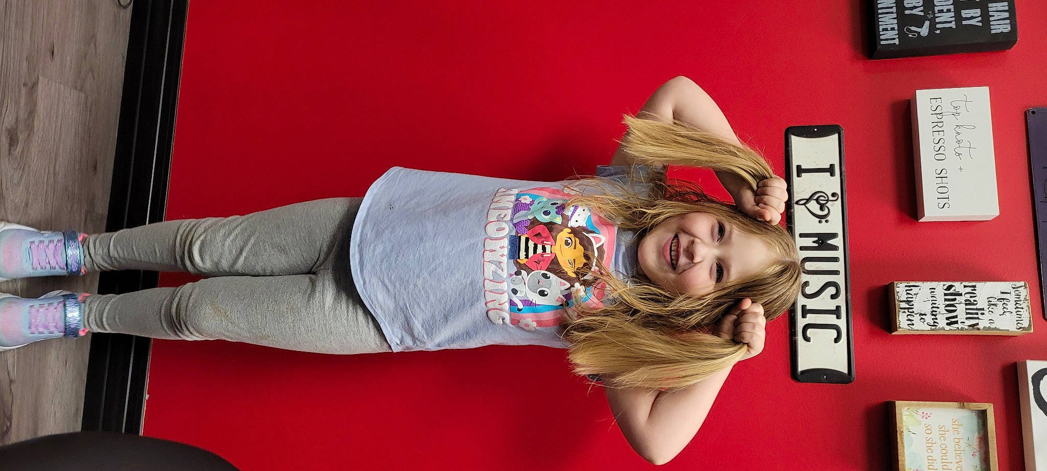 Skyler joined the competition — help win amazing prizes! child, comfort, elbow, fashion_accessory, flash_photography, flooring, fun, happy, hat, human_leg, joy, knee, mouth, person, room, sitting, sleeve, smile, sun_hat, t_shirt