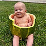 baby, watermelon, grass, outdoor, smiling, fruit, cute, child, nature, summer, green, skin, happy, sitting, yard, house, foot, leg, head, cheerful