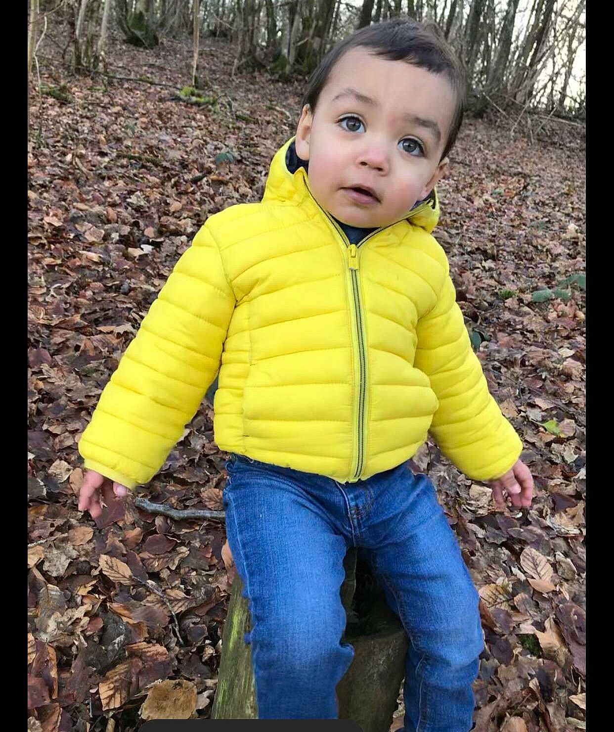 Lucas a rejoint le concours — aidez-le/la à gagner de superbes lots ! beauty, cheek, child, denim, face, flash_photography, fur, gesture, grass, happy, jacket, jeans, leaf, people_in_nature, person, plant, sleeve, soil, toddler, tree
