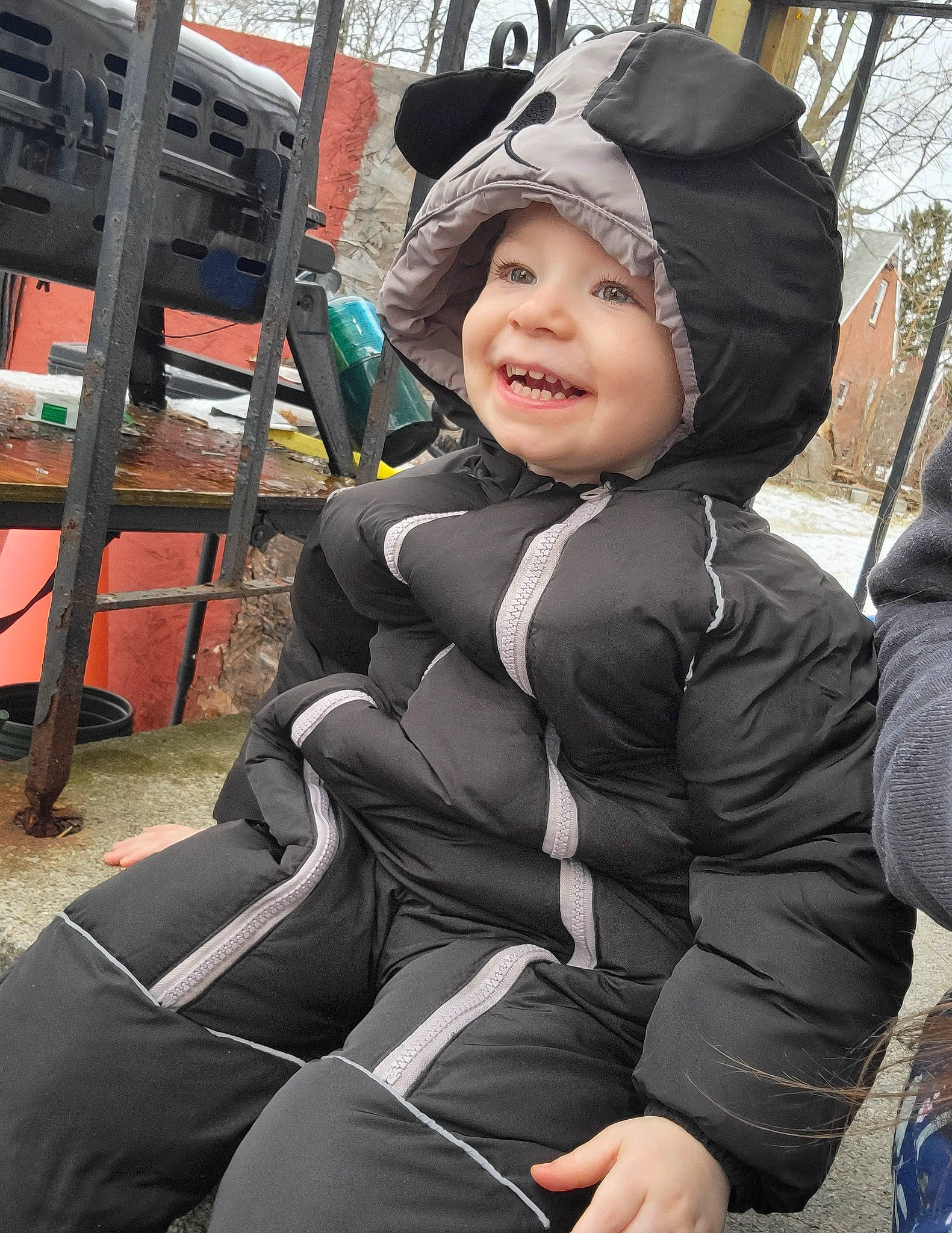 Damien joined the competition — help win amazing prizes! baby, baby_carriage, baby_products, child, comfort, fun, goggles, happy, headwear, joy, leisure, person, personal_protective_equipment, recreation, sitting, sky, smile, toddler, tree, winter