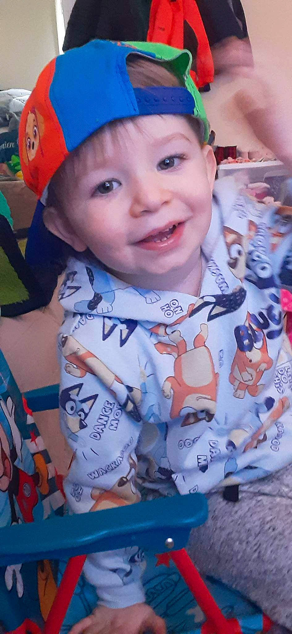 Damien joined the competition — help win amazing prizes! baby, baby_toddler_clothing, baseball_cap, blue, cap, cheek, cool, face, facial_expression, fun, happy, headwear, iris, joy, person, photograph, pink, red, skin, sleeve