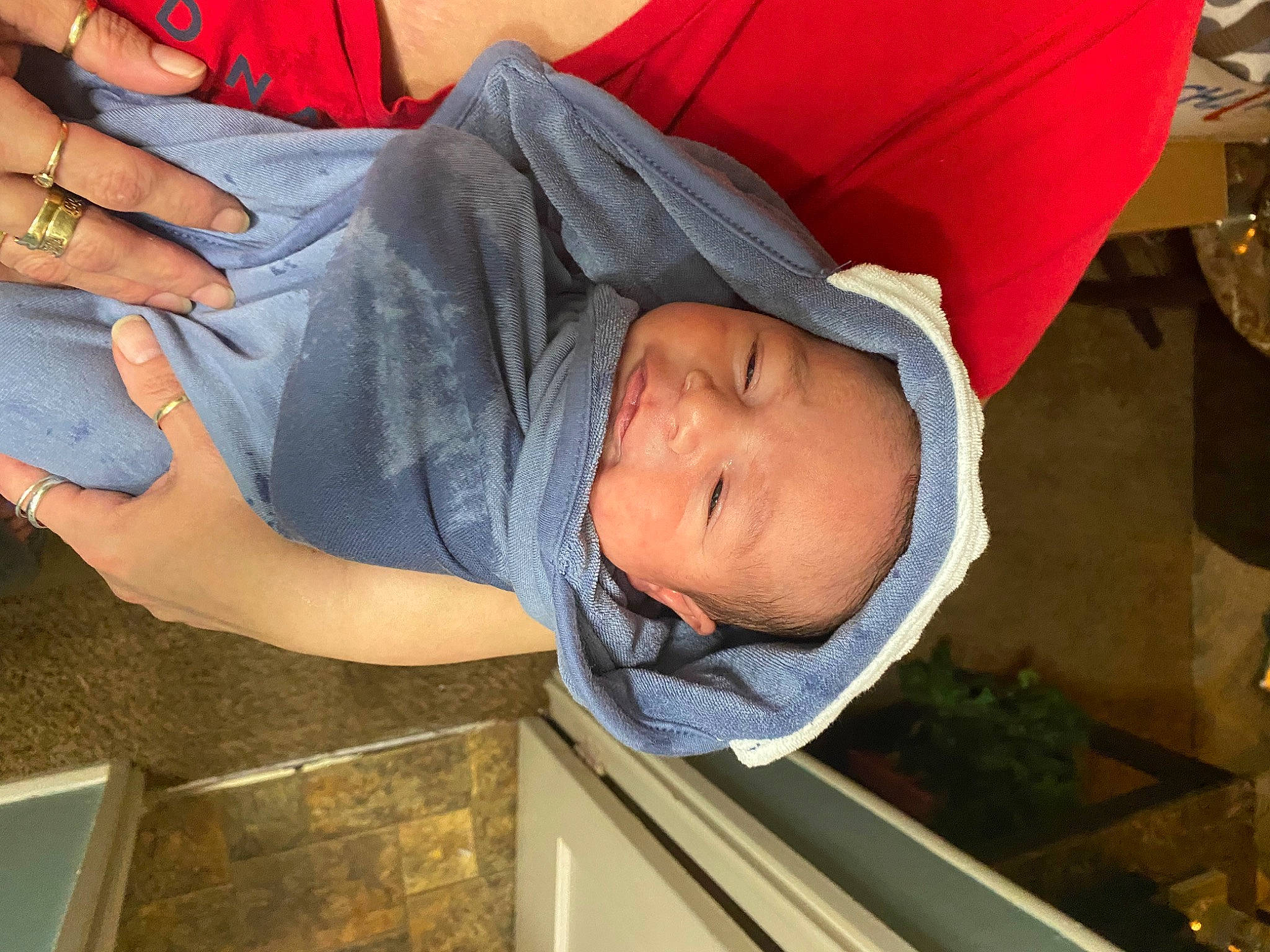 Kashton joined the competition — help win amazing prizes! baby, baby_toddler_clothing, child, clothing, comfort, elbow, finger, fun, gesture, hand, hat, headgear, human_leg, mouth, nail, person, thigh, thumb, toddler, tree