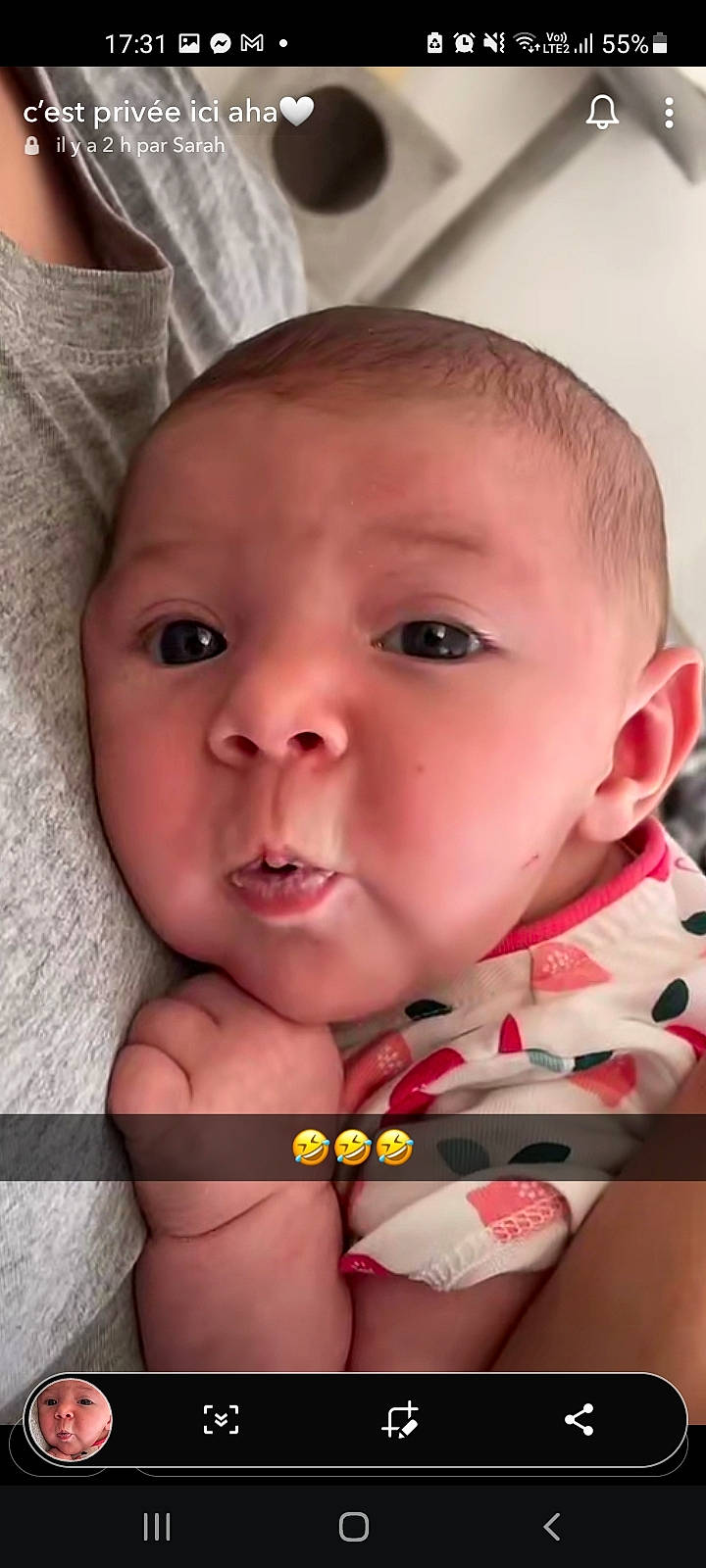 Ambre a rejoint le concours — aidez-le/la à gagner de superbes lots ! baby, baby_toddler_clothing, cheek, child, chin, comfort, eyebrow, eyelash, facial_expression, finger, happy, iris, lip, mouth, nose, organ, person, pink, skin, sleeve