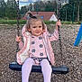 Leyna participe au concours pour gagner de l'argent avec cette photo : child, toddler, swing, playground, pink_clothing, shoes, outdoor, trees, cloudy_sky, fence, grass, wood_chips, smiling, girl, jacket, happy, person, casual_wear, daytime, fun