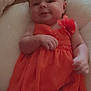 Amethyst Jade joined the competition — help win amazing prizes! baby, infant, dress, orange_dress, flower, blanket, soft_texture, smile, chubby_cheeks, lying_down, comfort, indoors, cute, child, young_child, portrait, relaxed, skin, person, cozy