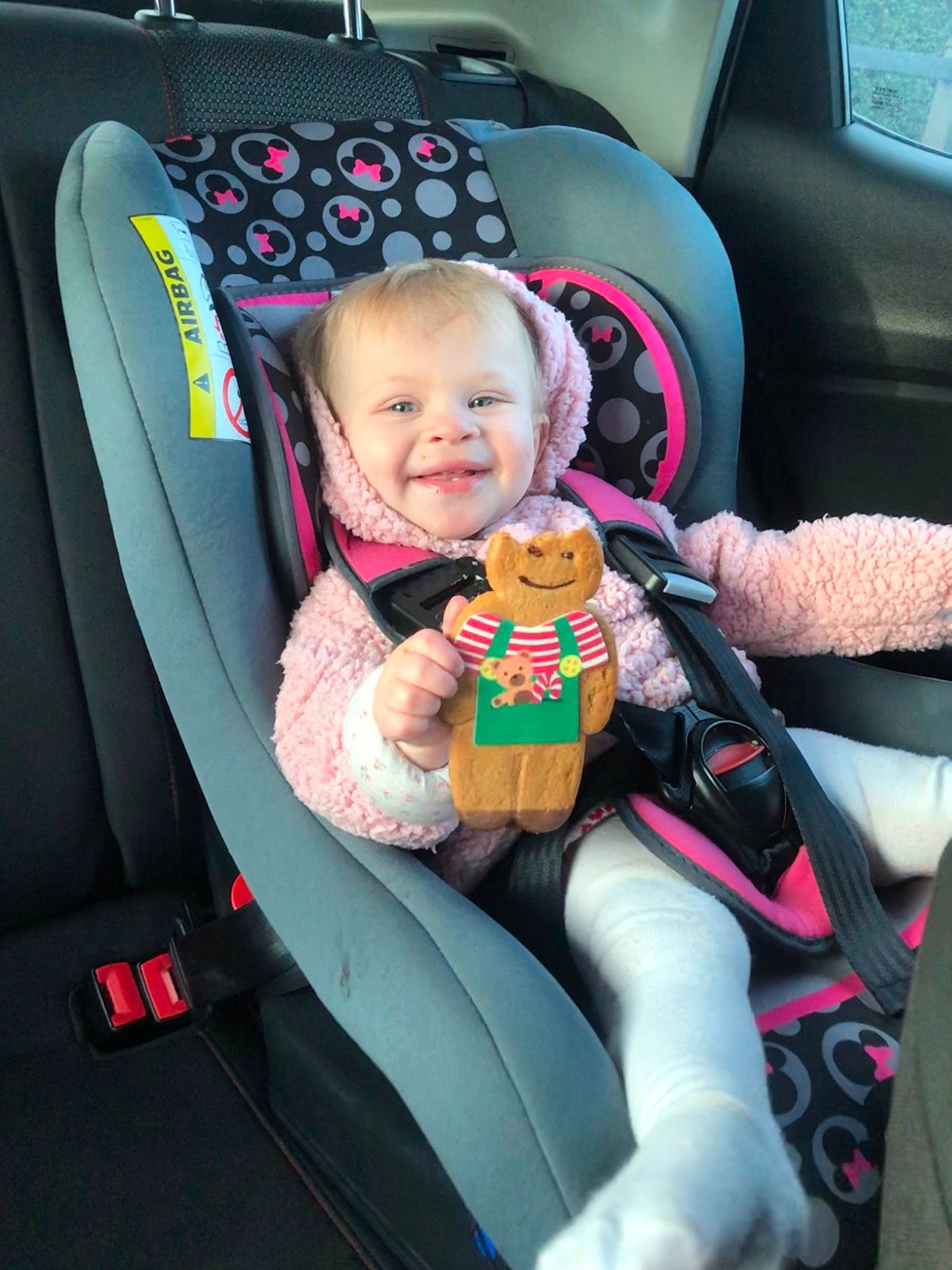 Evie-mae is registered to the contest to win money with this photo: auto_part, baby_in_car_seat, baby_products, car_seat, car_seat_cover, child, person, product, seat_belt, toddler