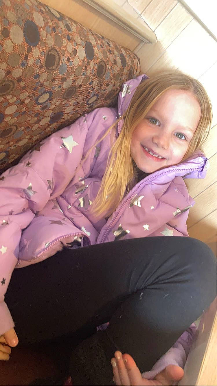 Claira joined the competition — help win amazing prizes! blond, brown_hair, child, comfort, fun, happy, human_body, human_leg, joy, knee, lap, long_hair, magenta, person, pink, purple, sitting, smile, sock, thigh