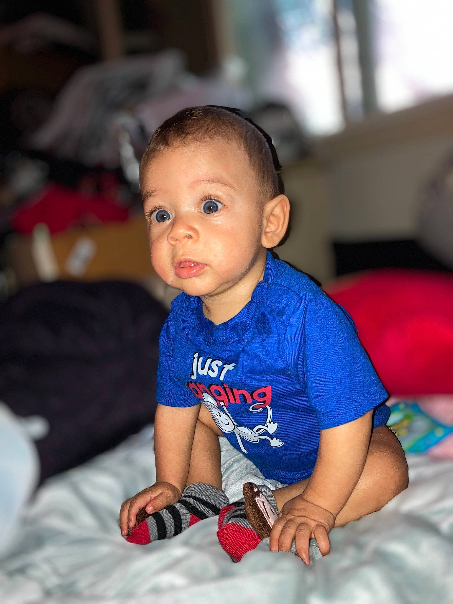 Christian Jr is registered to the contest to win money with this photo: baby, beauty, blue, cheek, child, chin, eye, face, fun, head, iris, lip, mouth, nose, people, person, sitting, skin, smile, toddler