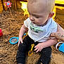 Daemon joined the competition — help win amazing prizes! baby, sandbox, sand, toy_shovel, bib, dinosaur, tattoo, hand, foot, pants, outdoor, wooden_box, pinwheel, child, play, sunlight, curious, sitting, casual_clothing, closeup