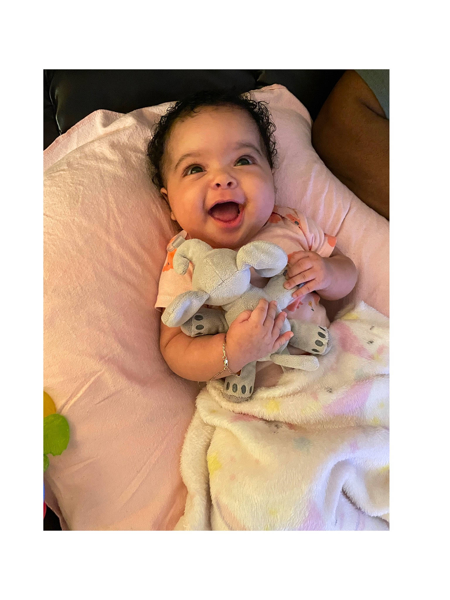 Emely joined the competition — help win amazing prizes! arm, baby, baby_products, baby_toddler_clothing, clothing, comfort, event, flash_photography, gesture, happy, human_body, linens, neck, pattern, person, pink, sitting, sleeve, smile, textile