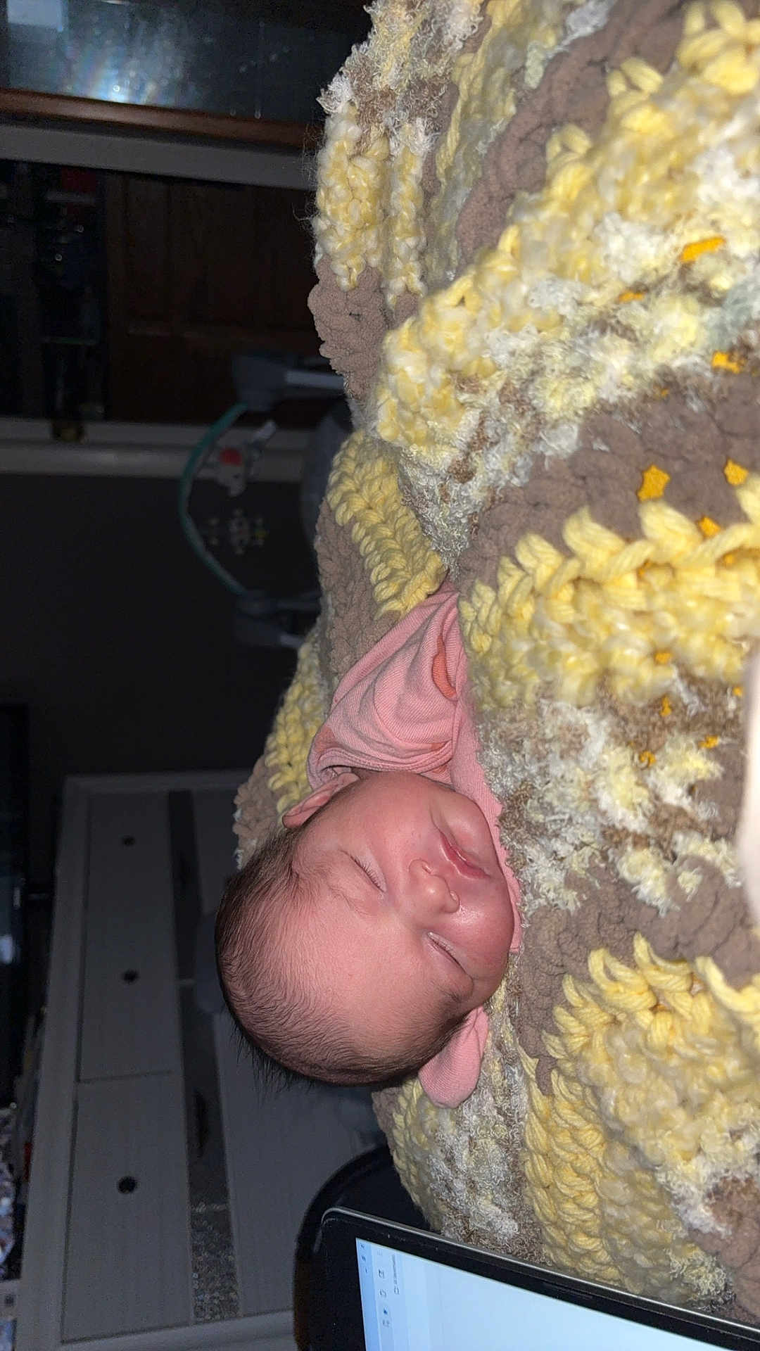 Harrper joined the competition — help win amazing prizes! baby, sleeping, blanket, knit, cozy, infant, face, head, indoors, furniture, laptop, technology, soft, warm, peaceful, resting, child, home, comfort, quiet