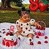 Alisha Roque is registered to the contest to win money with this photo: baby, child, birthday, strawberry, cake, balloons, outdoor, park, grass, tree, basket, fruit, dessert, dress, smiling, sitting, portrait, blanket, celebration, colorful