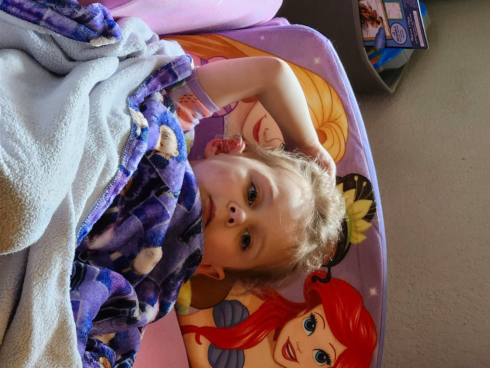 Vivian joined the competition — help win amazing prizes! baby, baby_products, baby_toddler_clothing, blue, cheek, child, comfort, fun, happy, linens, person, purple, room, toddler, tree, violet