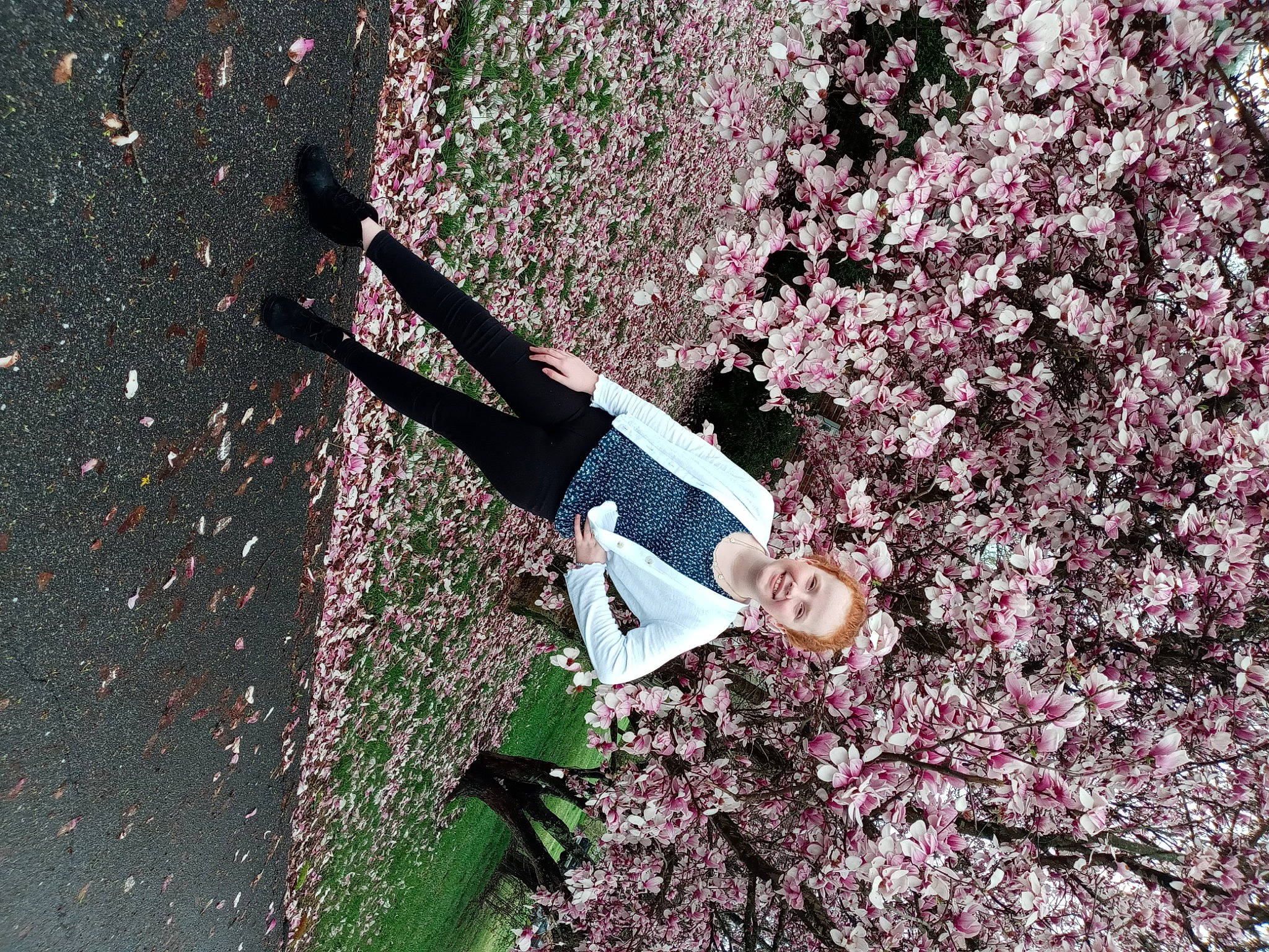 Abigail joined the competition — help win amazing prizes! blossom, cherry_blossom, flower, flowering_plant, fun, grass, happy, joy, leisure, people_in_nature, person, pink, plant, shadow, shrub, smile, soil, tints_and_shades, tree, trunk