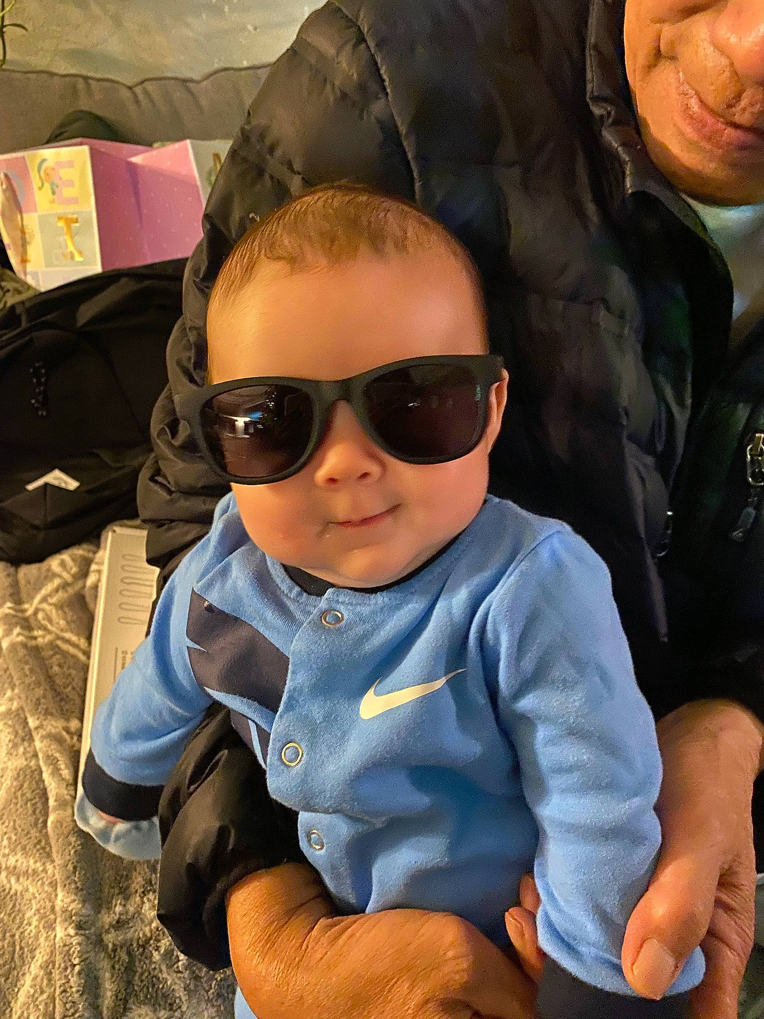 Graham is registered to the contest to win money with this photo: baby, baby_toddler_clothing, beauty, cheek, child, comfort, cool, eyewear, fun, glasses, goggles, happy, human, person, personal_protective_equipment, skin, sleeve, smile, sunglasses, toddler