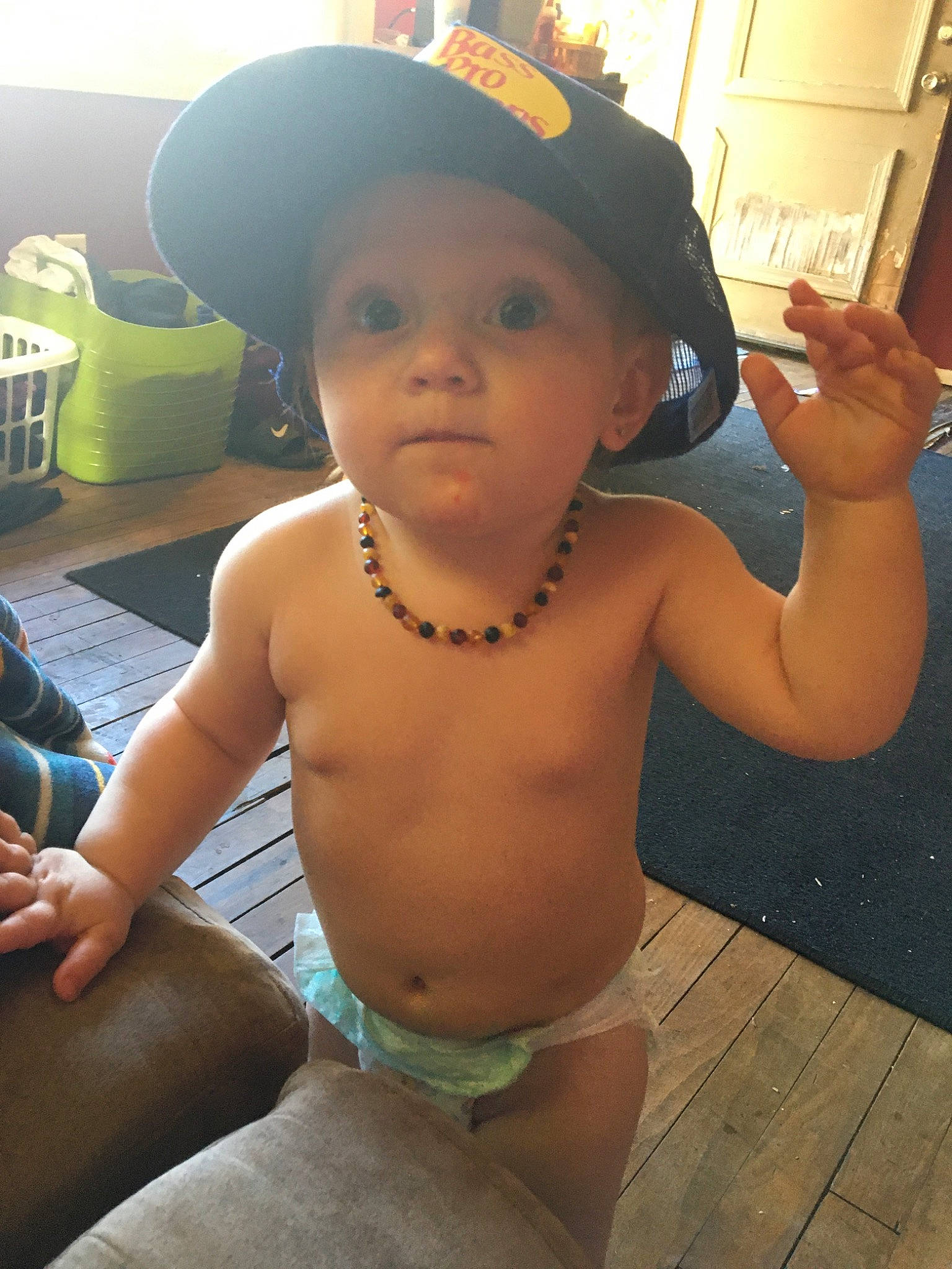 Coraline joined the competition — help win amazing prizes! abdomen, baby, barechested, black_hair, chest, child, ear, fashion_accessory, fun, hand, hat, headgear, headwear, muscle, neck, person, skin, summer, sun_hat, toddler
