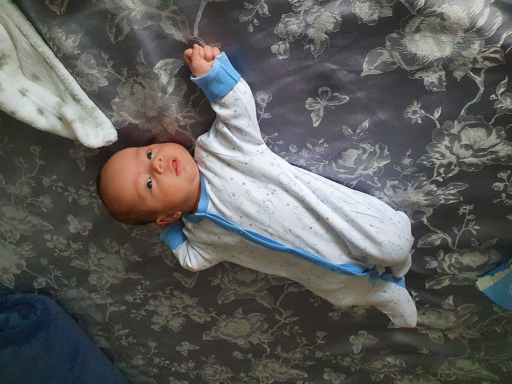 Andrei is registered to the contest to win money with this photo: blue, child, darkness, electric_blue, flash_photography, fun, grass, human_leg, leisure, linens, person, photo_shoot, portrait_photography, room, sitting, t_shirt, tints_and_shades, toddler, vintage_clothing