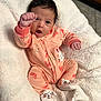 Adalina joined the competition — help win amazing prizes! baby, infant, onesie, blanket, cute, smiling, face, hand, footwear, soft_texture, indoor, floor_tiles, expression, child, person, pose, cozy, animal_print, sleepwear, happy