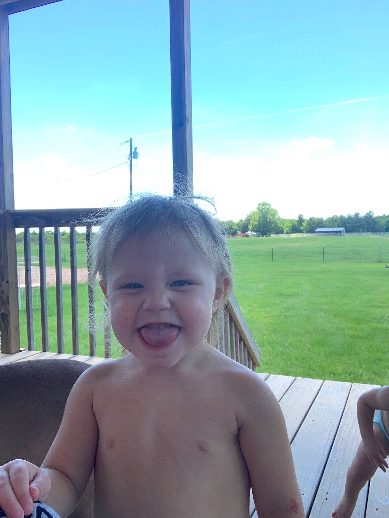 Aleigha joined the competition — help win amazing prizes! baby, barechested, child, fun, grass, joy, leisure, person, recreation, skin, sky, smile, summer, toddler, vacation