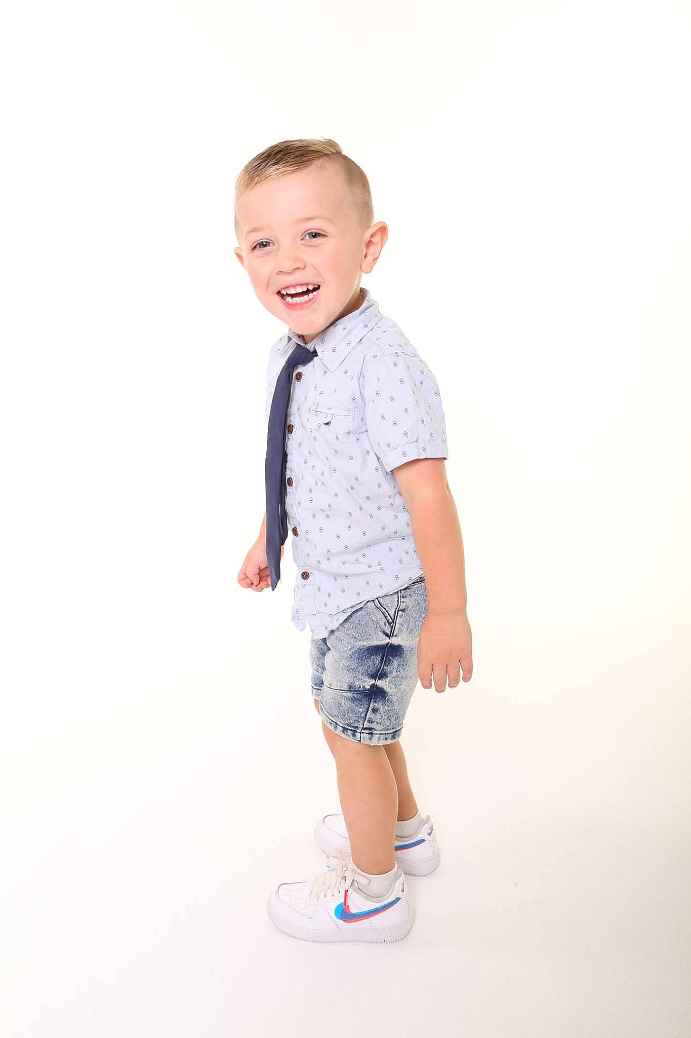 Nixon joined the competition — help win amazing prizes! baby, baby_toddler_clothing, blue, child, child_model, clothing, denim, outerwear, pattern, person, photo_shoot, photography, shoe, shorts, sleeve, standing, t_shirt, toddler, trousers, white