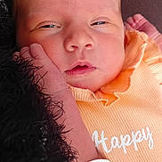 Rose joined the competition — help win amazing prizes! baby, newborn, infant, face, pacifier, clothing, peach, resting, fuzzy_blanket, closeup, skin, person, cute, sleepy, small_hand, indoors, portrait, baby_girl, soft, peaceful