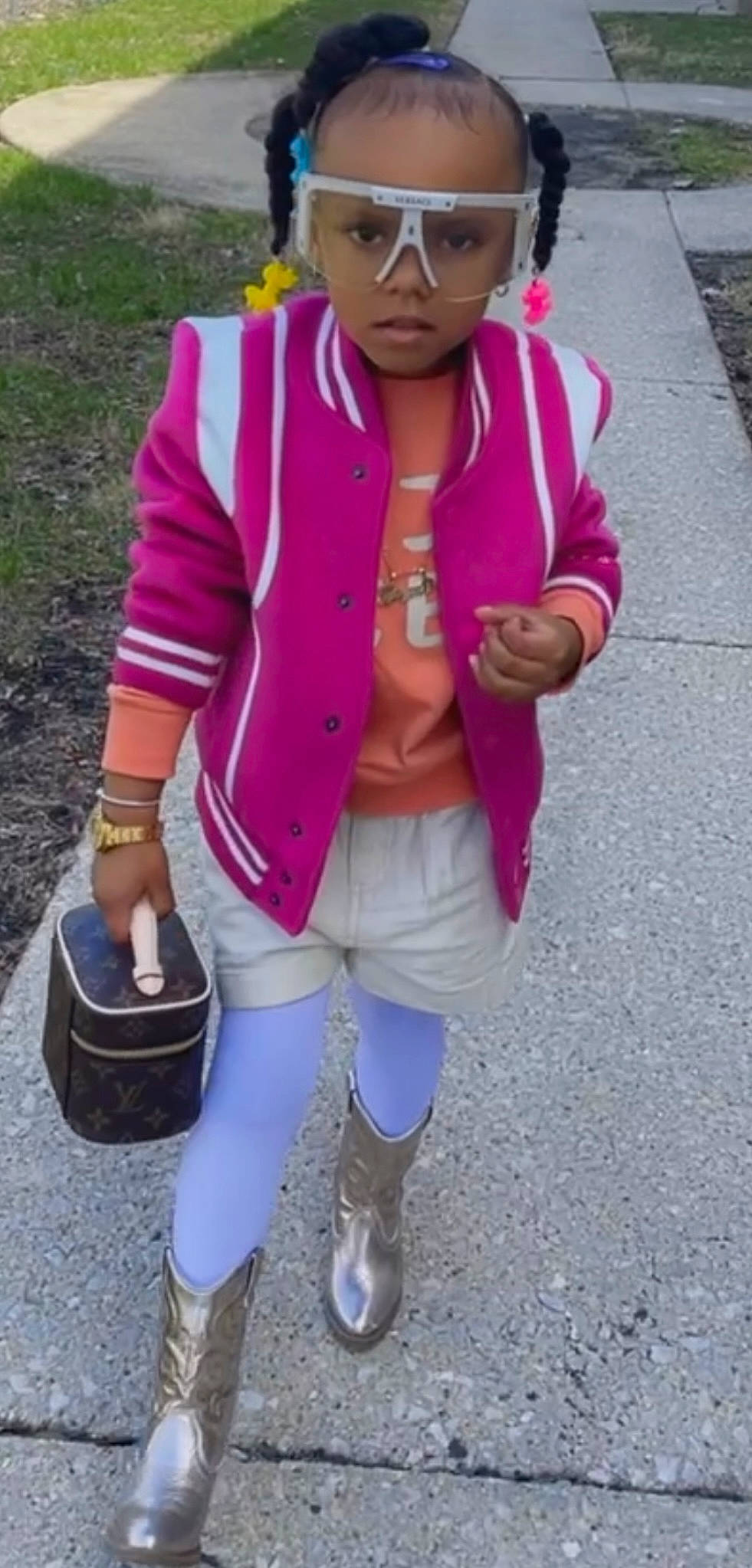 Layah joined the competition — help win amazing prizes! boot, bracelet, child, costume, fashion_accessory, fun, human_leg, jewellery, knee, lip, magenta, necklace, pattern, person, pink, purple, sleeve, sock, sportswear, thigh