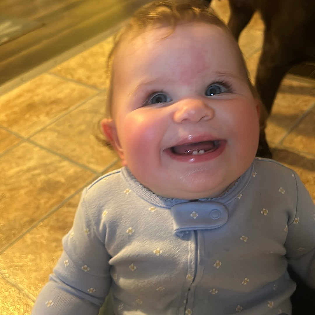 Shelby joined the competition — help win amazing prizes! animal, baby, bodypart, clothing, face, finger, hand, happy, head, horse, laughing, mouth, pants, person, photography, portrait, sitting, smile, teeth, wood