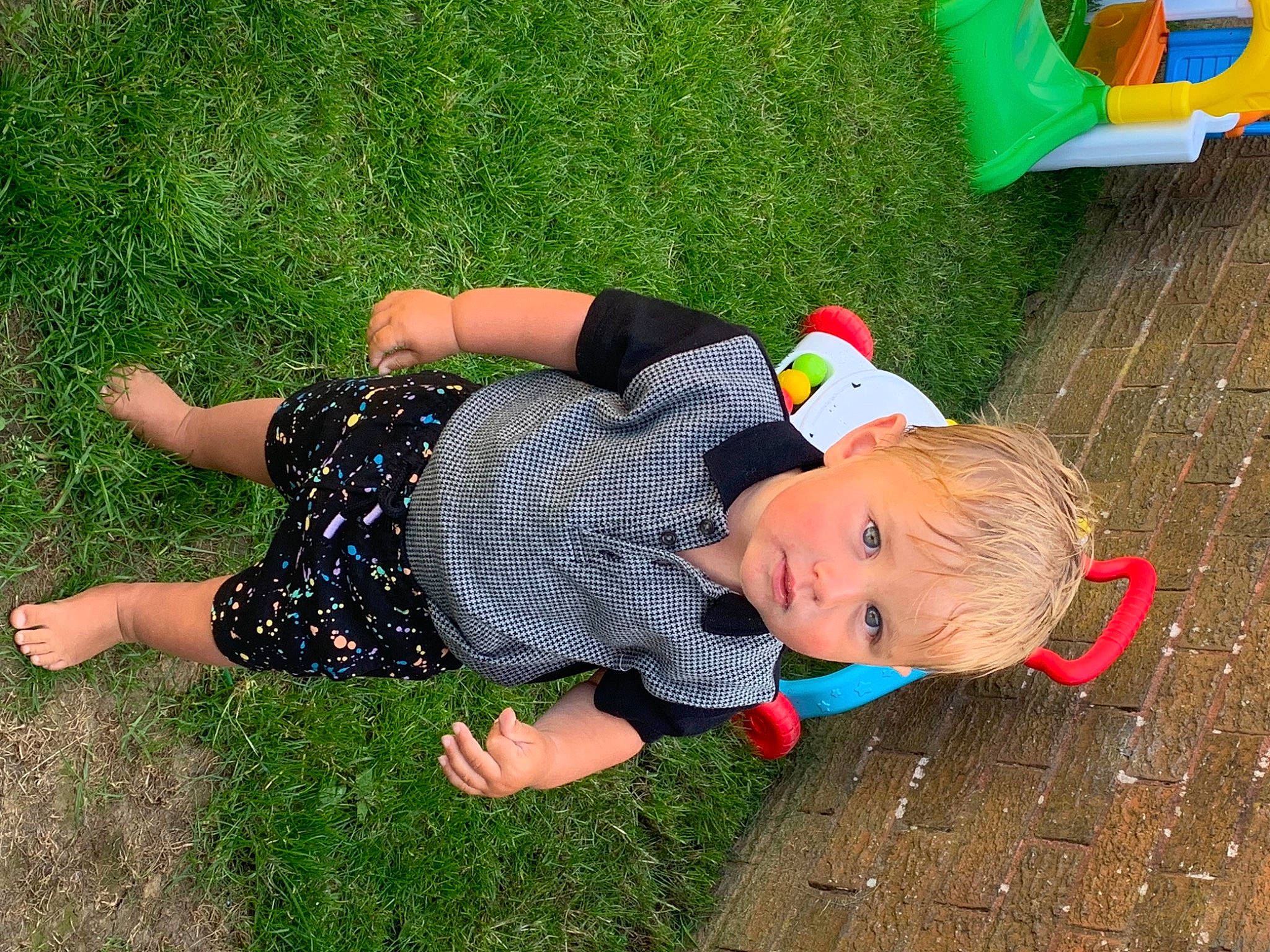 Cruz joined the competition — help win amazing prizes! baby, baby_toddler_clothing, child, fun, garden, grass, grass_family, grassland, green, happy, hat, lawn, leisure, people_in_nature, person, play, recreation, sitting, summer, toddler