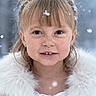 child, girl, snow, winter, outdoor, portrait, fur_coat, smile, blonde_hair, face, closeup, cold, nature, snowflakes, eyebrows, skin, eyes, head, frost, frozen