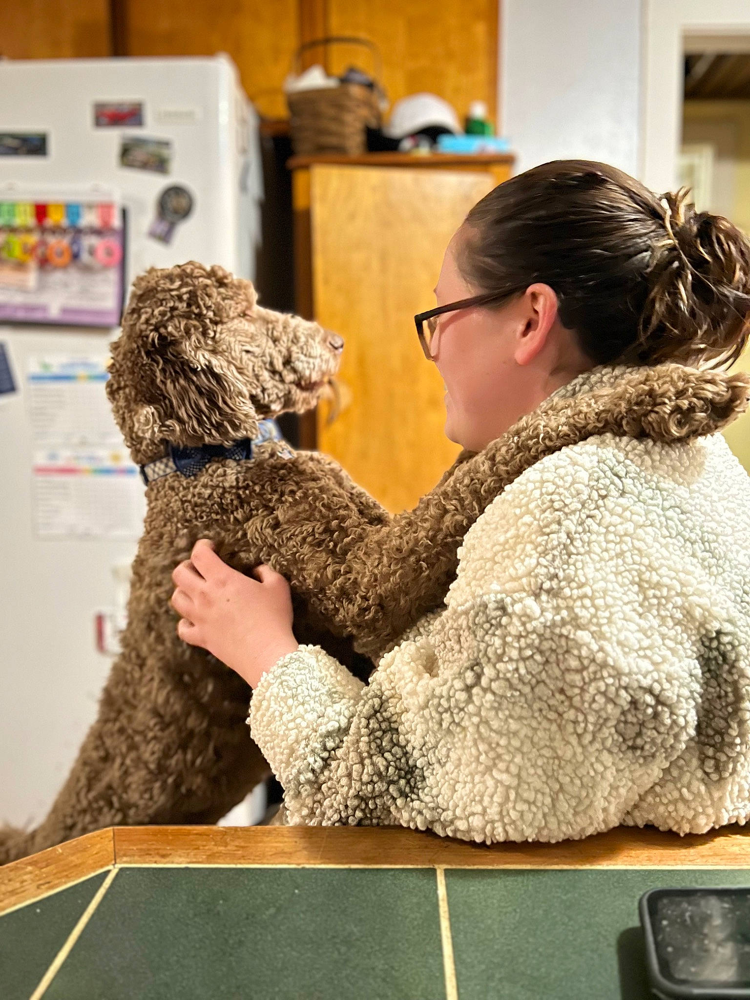 Mako is registered to the contest to win money with this photo: camera, canidae, carnivore, chair, child, comfort, companion_dog, dog_breed, event, fashion_design, flooring, fur, mammal, sitting, sporting_group, stuffed_toy, telephone, toy, vertebrate, water_dog