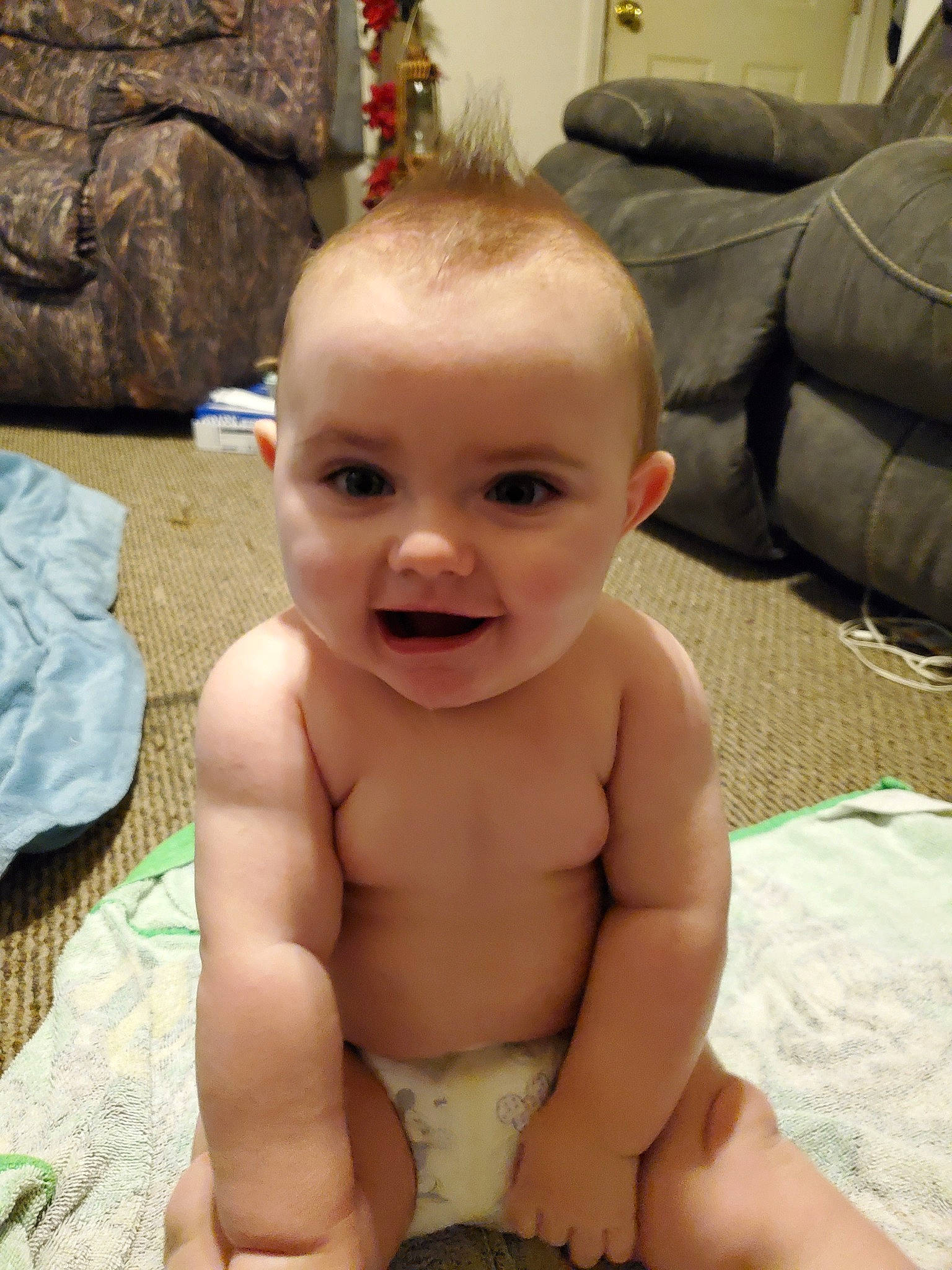 Carleigh joined the competition — help win amazing prizes! baby, barechested, cheek, chest, child, eye, face, facial_expression, forehead, head, leg, lip, mouth, muscle, person, sitting, skin, smile, toddler