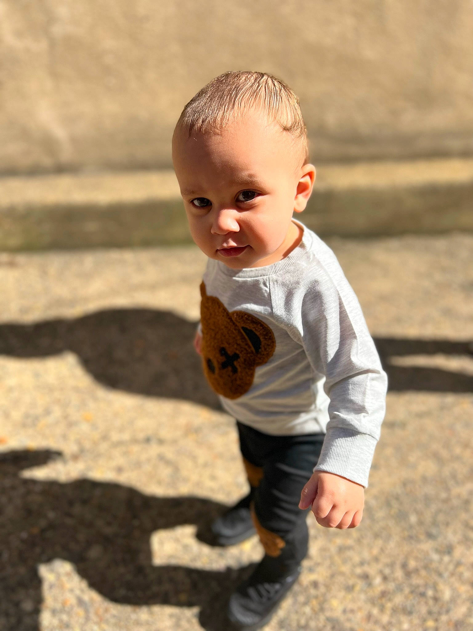 Kaysen joined the competition — help win amazing prizes! baby, baby_toddler_clothing, child, flash_photography, flooring, fun, grass, happy, landscape, people_in_nature, person, portrait_photography, sand, sitting, sleeve, smile, soil, t_shirt, toddler, tree
