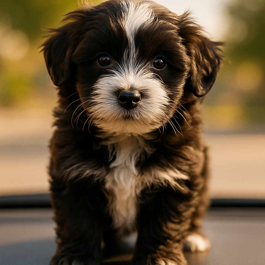 Dubie is registered to the contest to win money with this photo: adorable, animal, black_and_white, car, close_up, cute, dashboard, daylight, dog, fluffy, fur, looking_at_camera, nature, outdoor, pet, portrait, puppy, small, young, young_animal