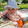 baby, hat, plush_toy, starfish, blanket, outdoor, grass, sunlight, child, wide_eyes, curious, summer, nature, toy, cuteness, soft_toy, playtime, portrait, infant, relaxing