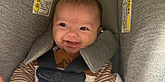 Elliot joined the competition — help win amazing prizes! baby, blanket, car_seat, child, clothing, cozy, cute, happy, head_support, indoor, infant, person, portrait, safety, seatbelt, secure, smiling, striped_clothing, toddler, young_child