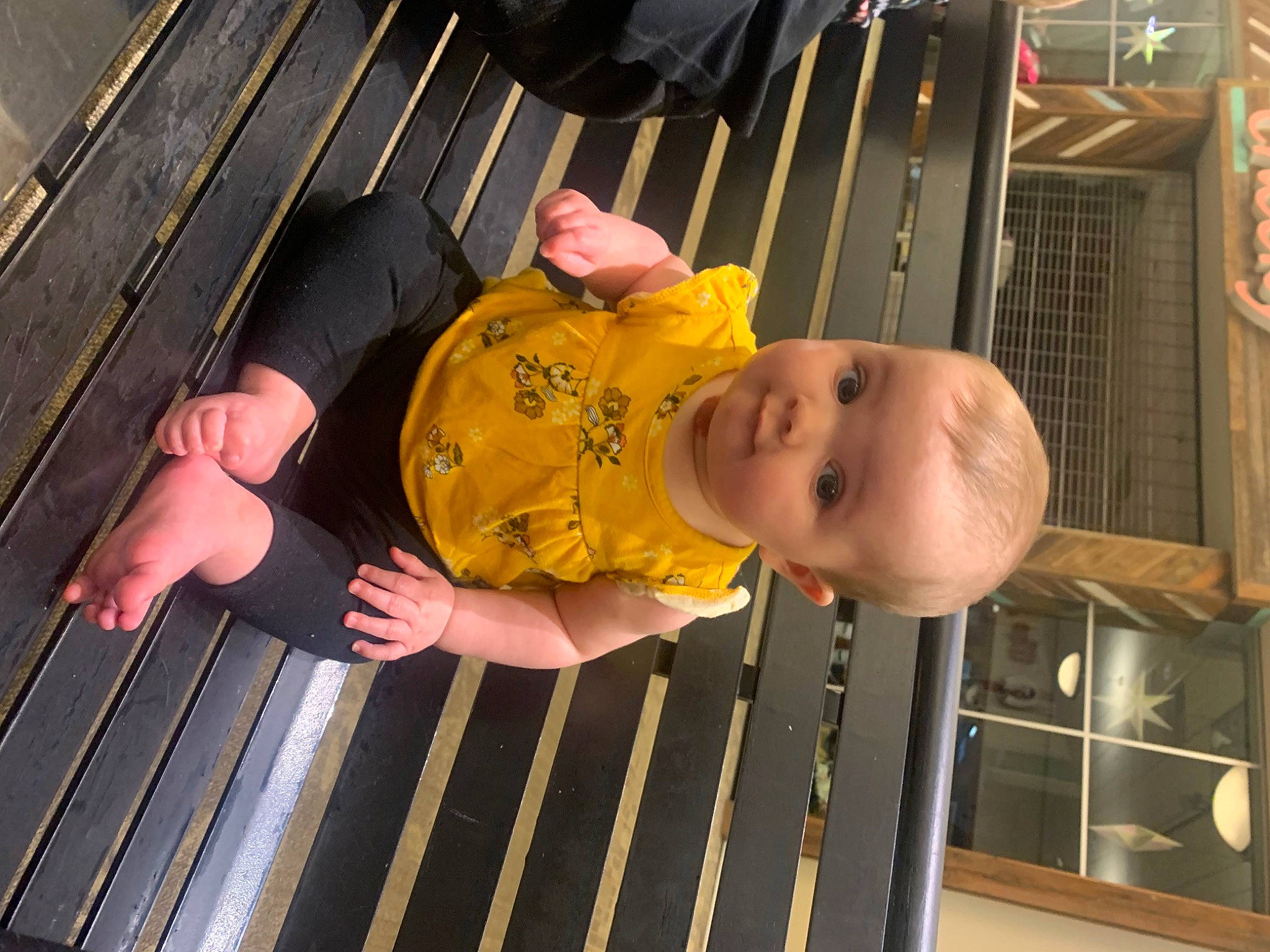 Addyson joined the competition — help win amazing prizes! baby, baby_products, baby_safety, baby_toddler_clothing, child, cooking, foot, fun, happy, leisure, person, smile, thumb, toddler, wood