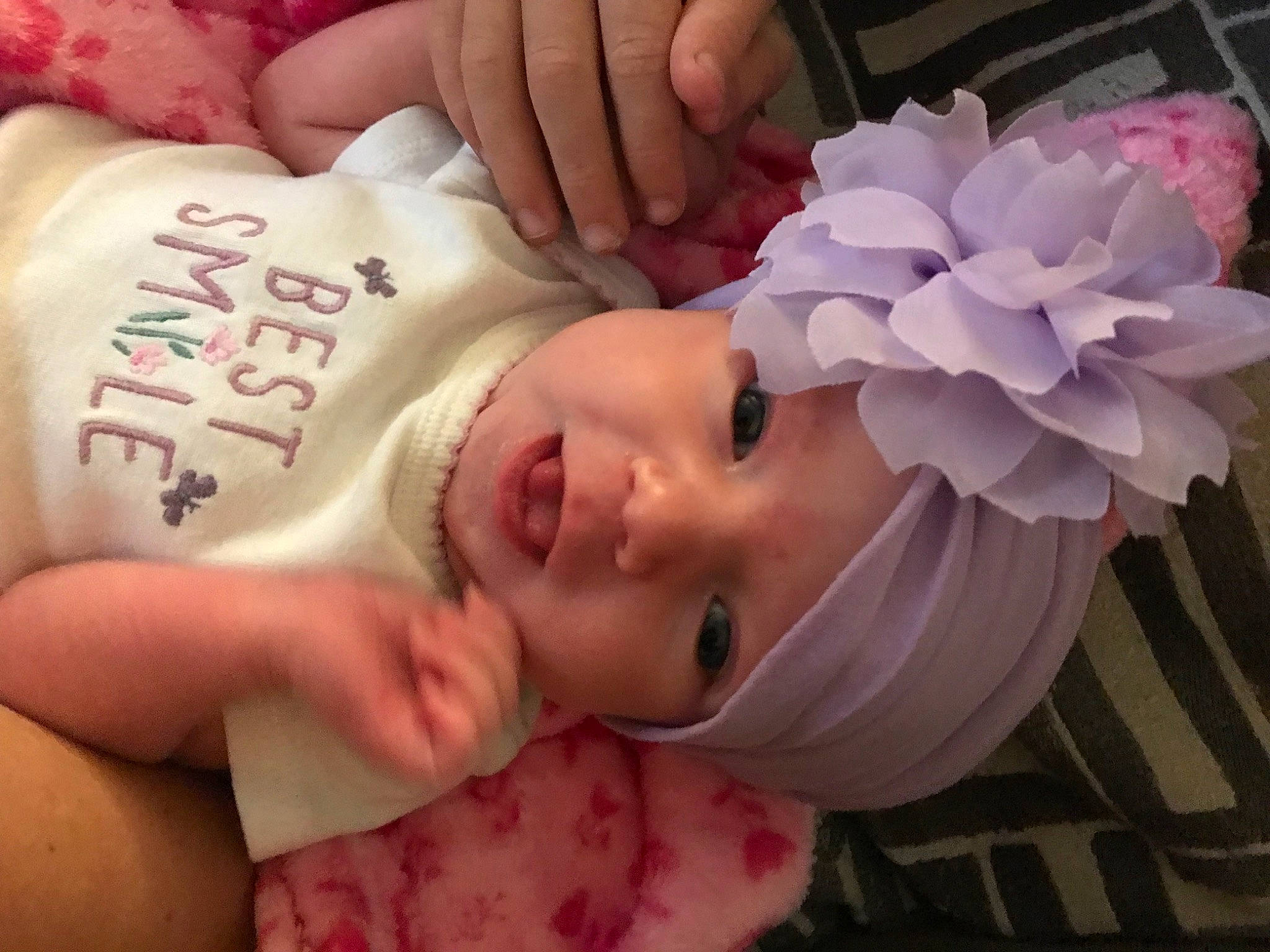 Mckinley joined the competition — help win amazing prizes! arm, baby, baby_toddler_clothing, beauty, cheek, child, eyelash, finger, hand, happy, head, headwear, mouth, organ, person, petal, pink, product, skin, smile